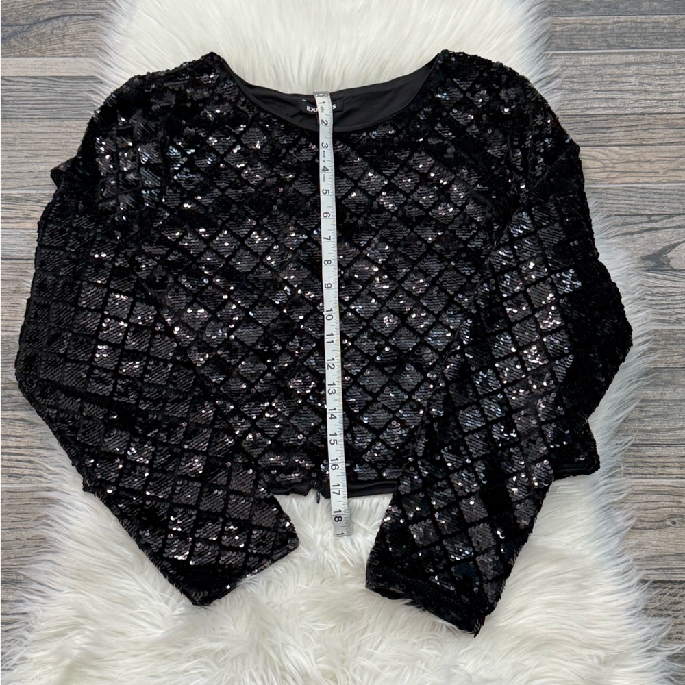 Express Black Sequin Diamond Pattern Cropped Long… - image 7